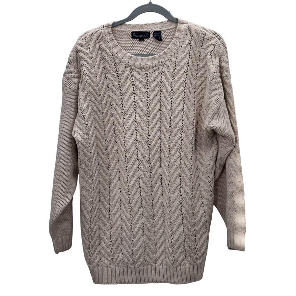 Wainscott Women's Cable Knit Sweater size Medium Fisherman Natural Nautical